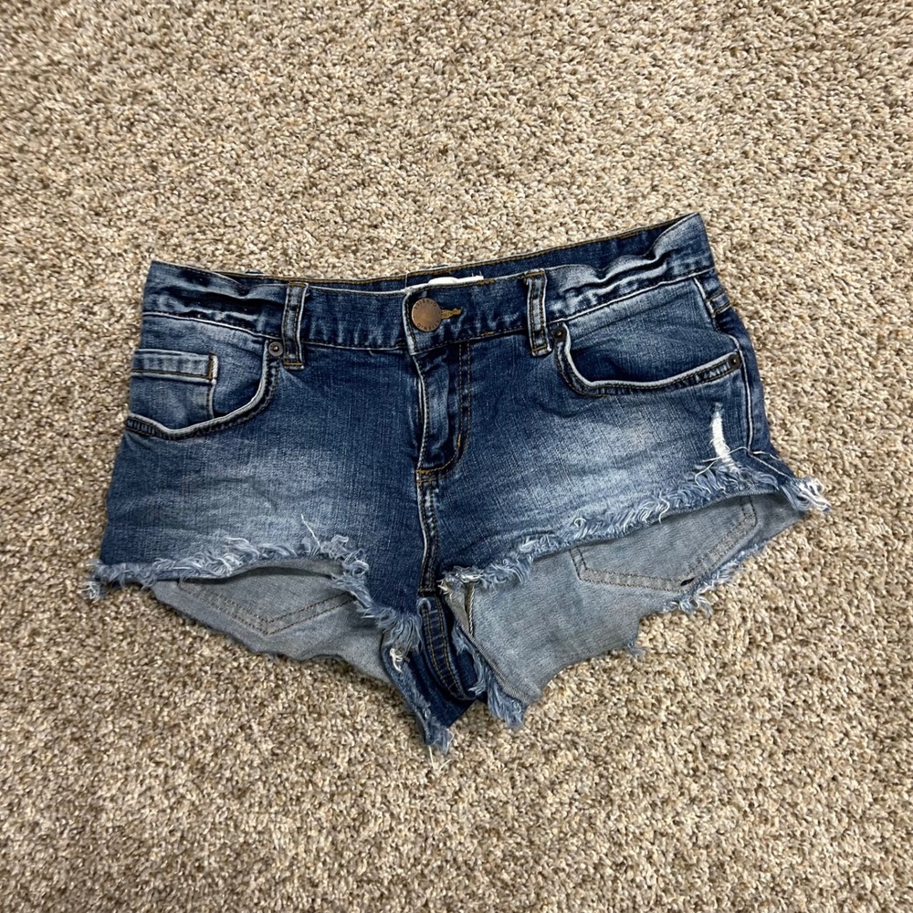 O'Neill Women Blue Grass Wash Denim Cut Off Shorts Distressed Size 25